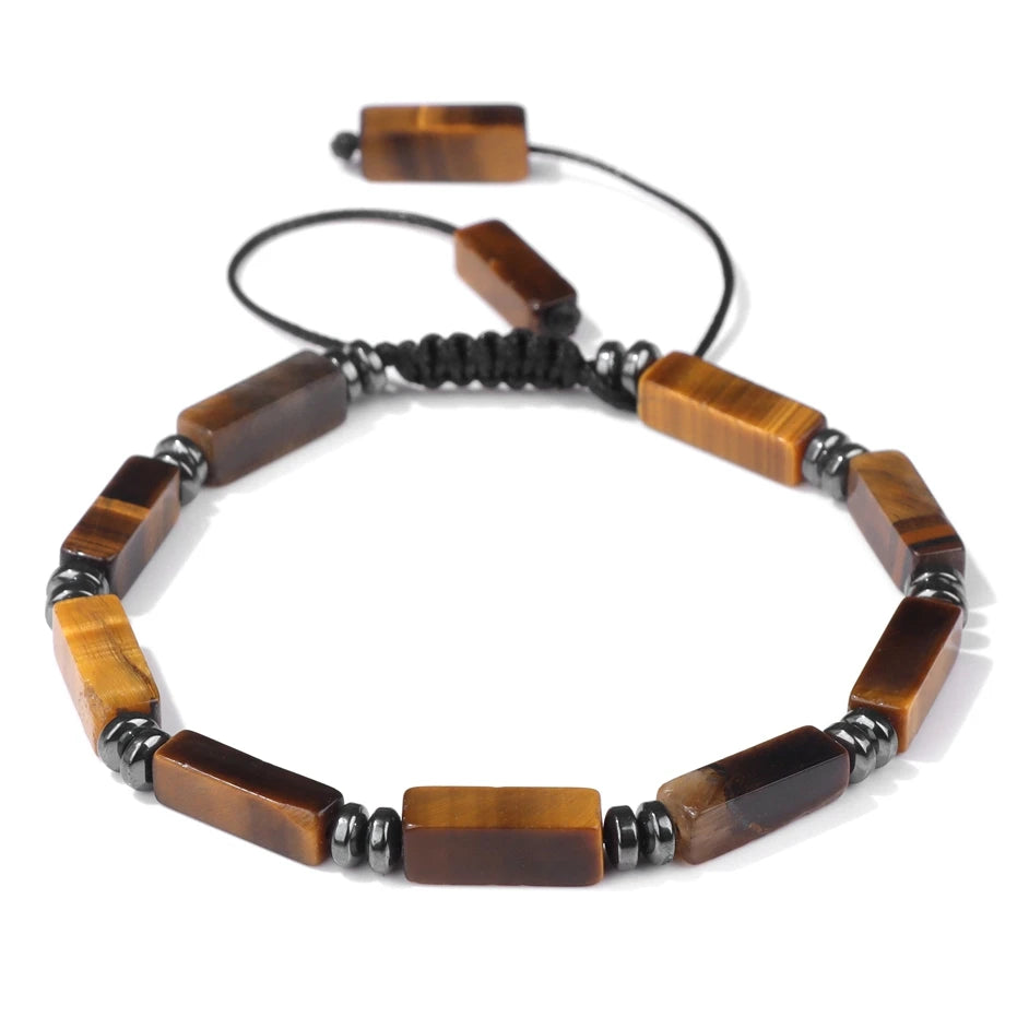 Tejesa Rectangle Shape Amethysts Bracelet Natural Stone Indian Agates Lapis Lazuli Adjustable Braided Bracelets For Women Men Jewelry