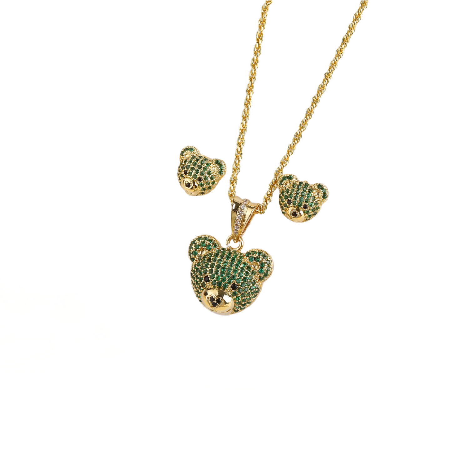 Hemasa  Gold Colour Cubic zirconia bear stud necklace