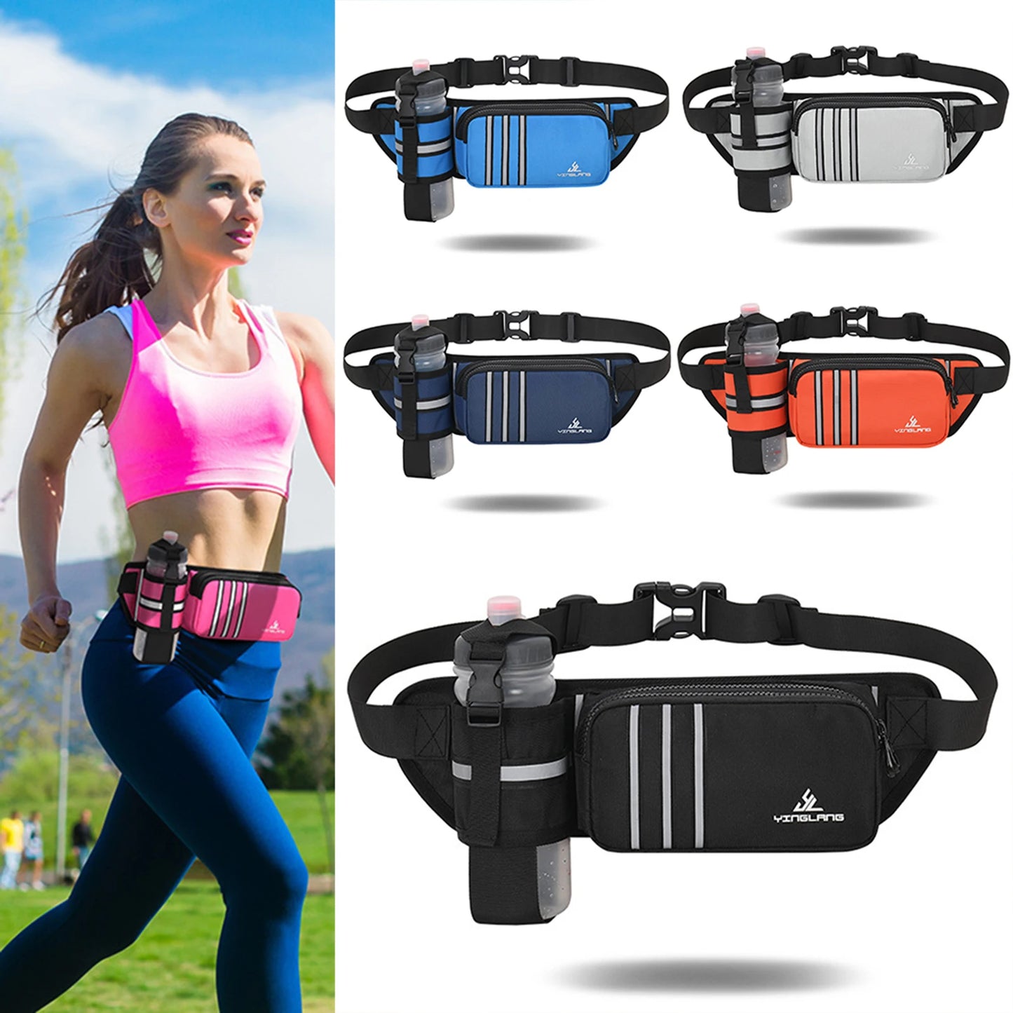 Tejesa Running Waist Bag,Sports Fanny Pack With Water Bottle Holder,Adjustables Strap Waist Bag,For Outdoor Camping Hiking