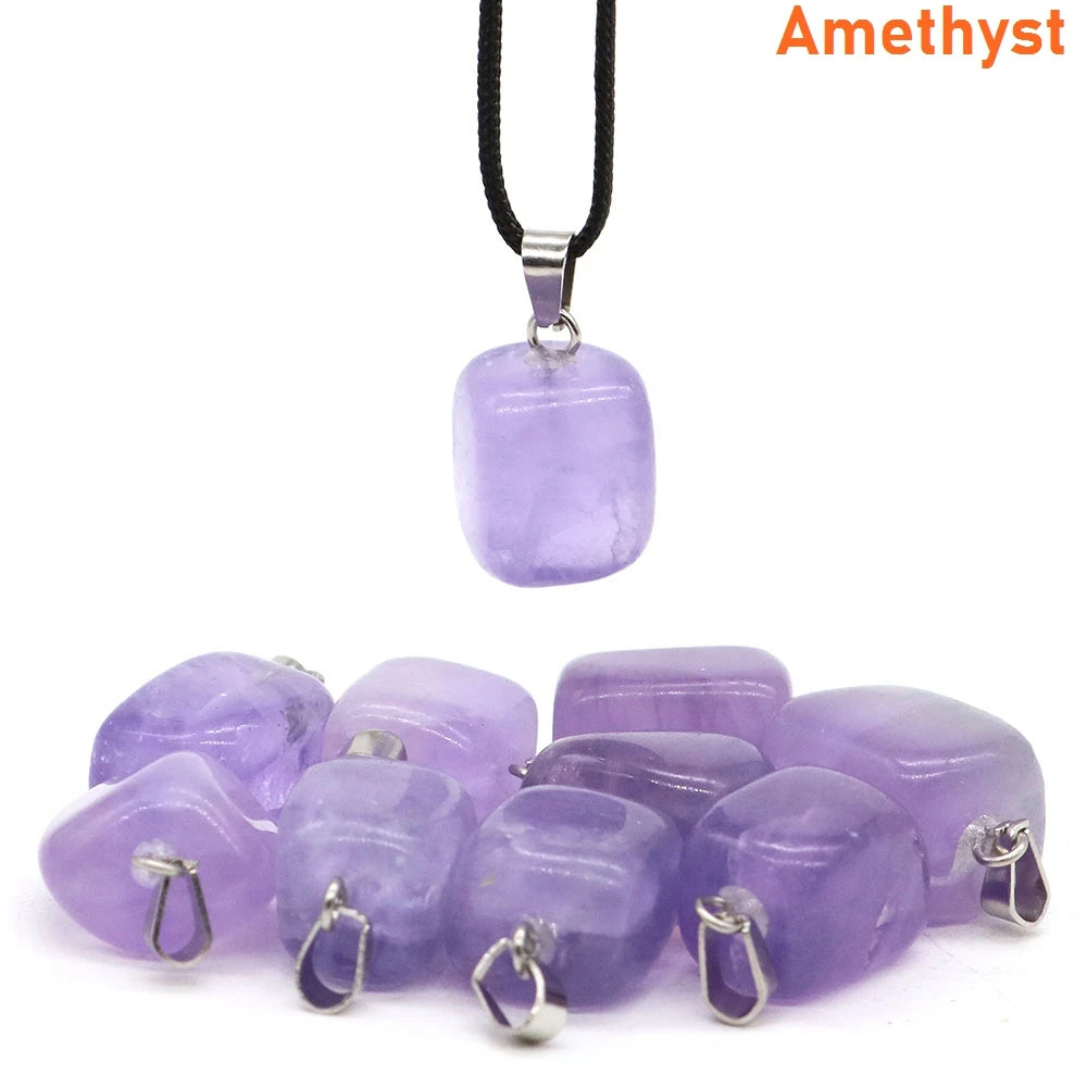 Natural Healing Irregular Tumble Stone Necklace Reiki Mineral Rose Quartz Tiger Eye Pendants for Women Men Jewelry Making Gifts