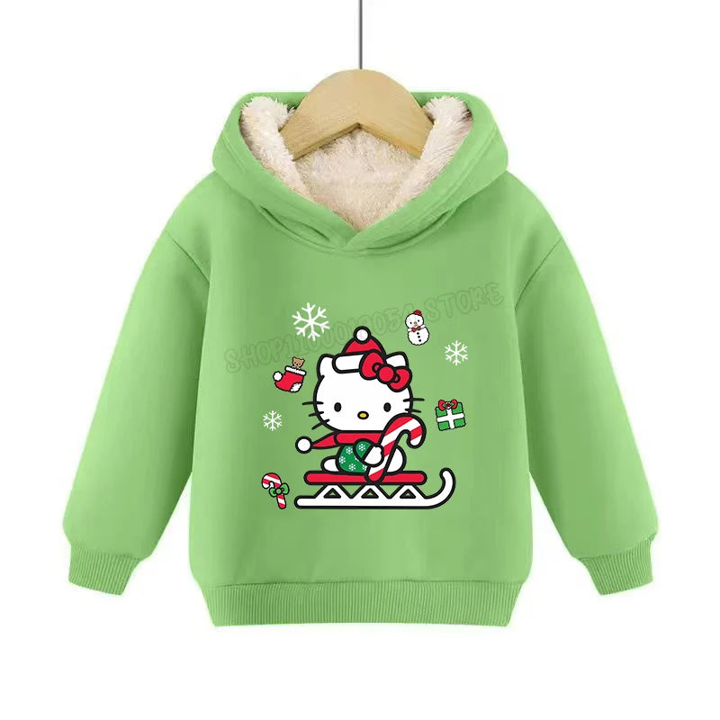 Hemasa Hello Kitty Hoodies Sweatshirt Boys Girls Winter Thickening Pullover Warm Clothes Children Christmas Gift