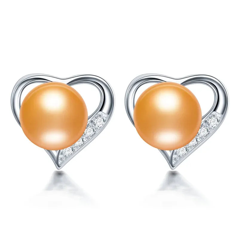 Classic Heart Stud Natural Pearl Earrings 925 Sterling Silver Earrings For Women 100% Genuine Pearl Earings Fashion Jewelry