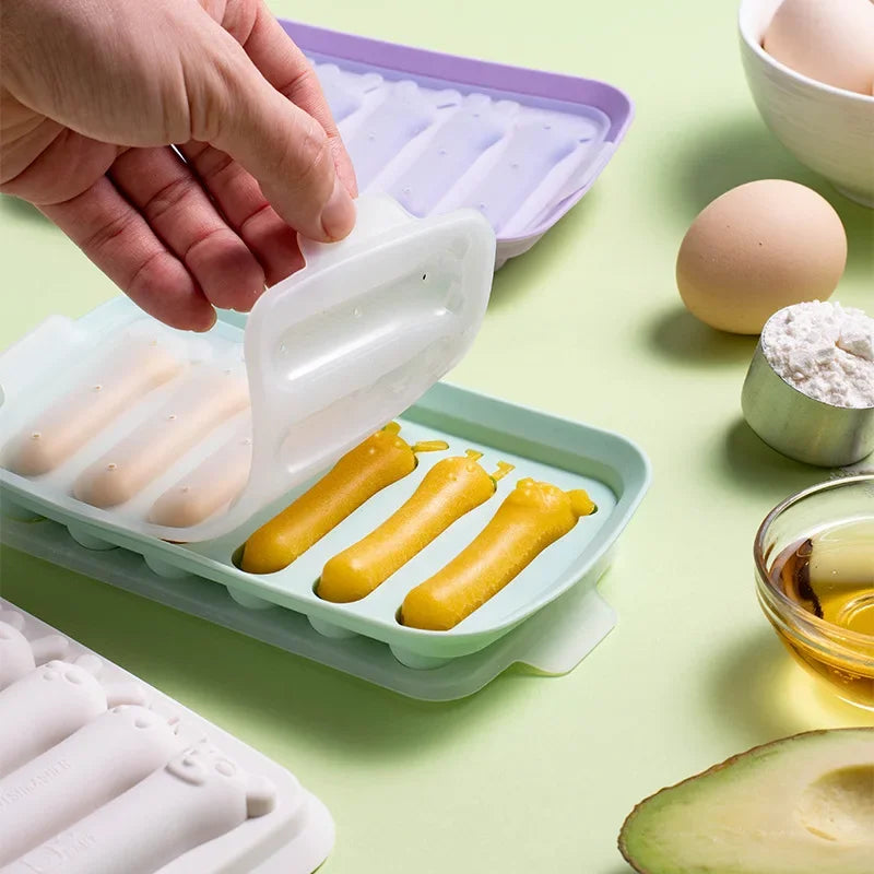 Hemasa  2 Pcs  Sausage Maker Mould 6 Grids /Silicone  Hot Dog Making Moulds With Lid