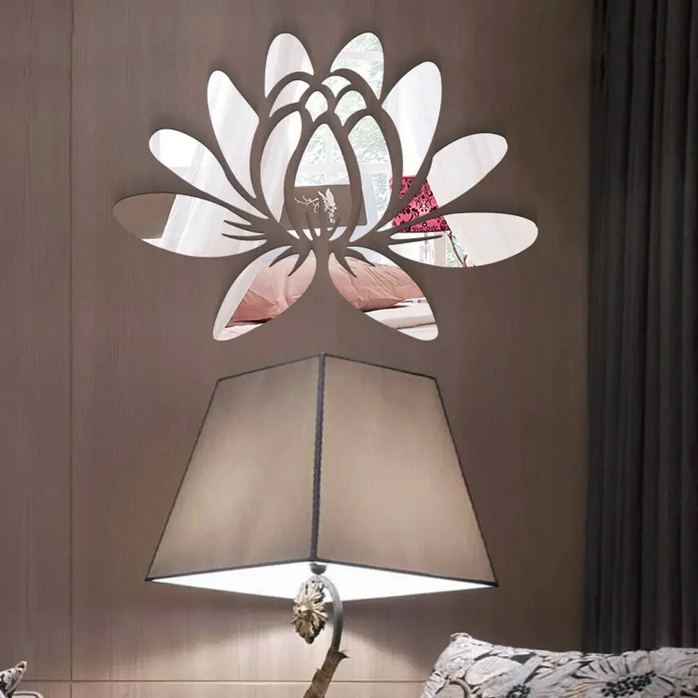 Hemasa Lotus Acrylic Mirror Wall Sticker Home Living Room Bedroom Office Hallway Wall Decorations Mirror Reflective Wall Sticker