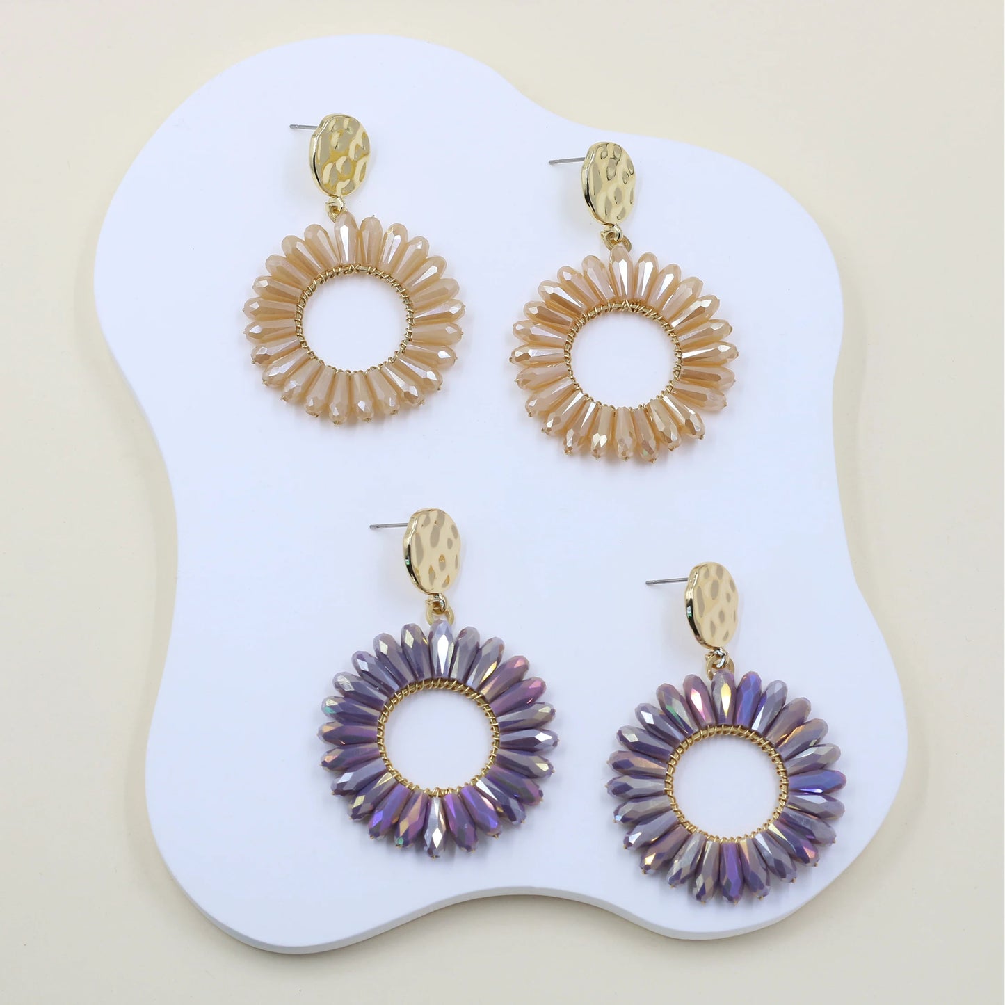 INKDEW Sun Flower Round Drop Earrings for Women Big Long Earrings Handmade Crystal Faceted Beads Earrings Jewelry Gift EA113