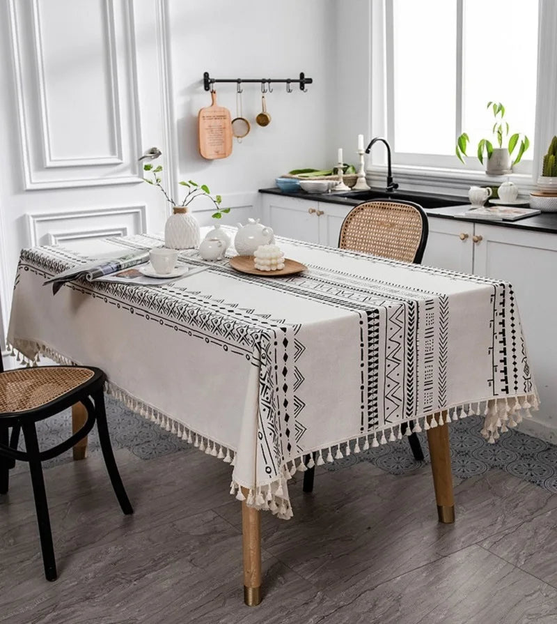 Hemasa Cotton Linen Tablecloth Waterproof Anti-Scalding Table Mat Tassel Tablecloth