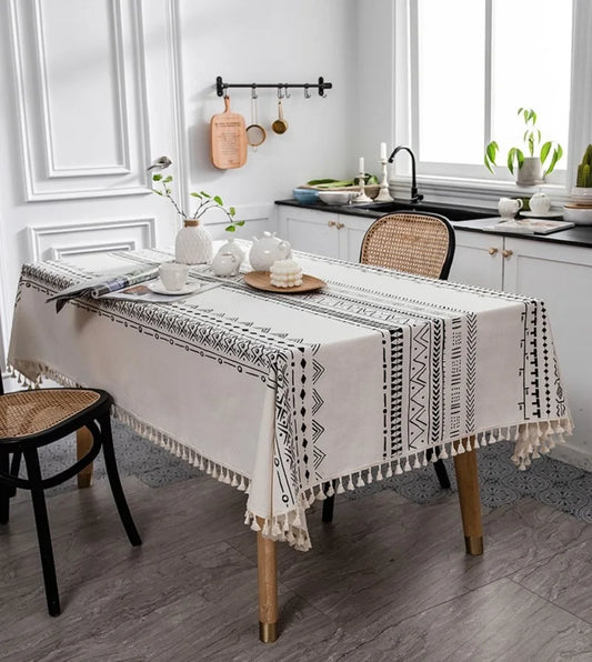 Hemasa Cotton Linen Tablecloth Waterproof Anti-Scalding Table Mat Tassel Tablecloth