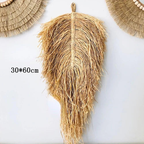 Moroccan Hemp Rope Wooden Bead Mirror Round Raffia Wall Hangings Ins Handmade Straw Decorations