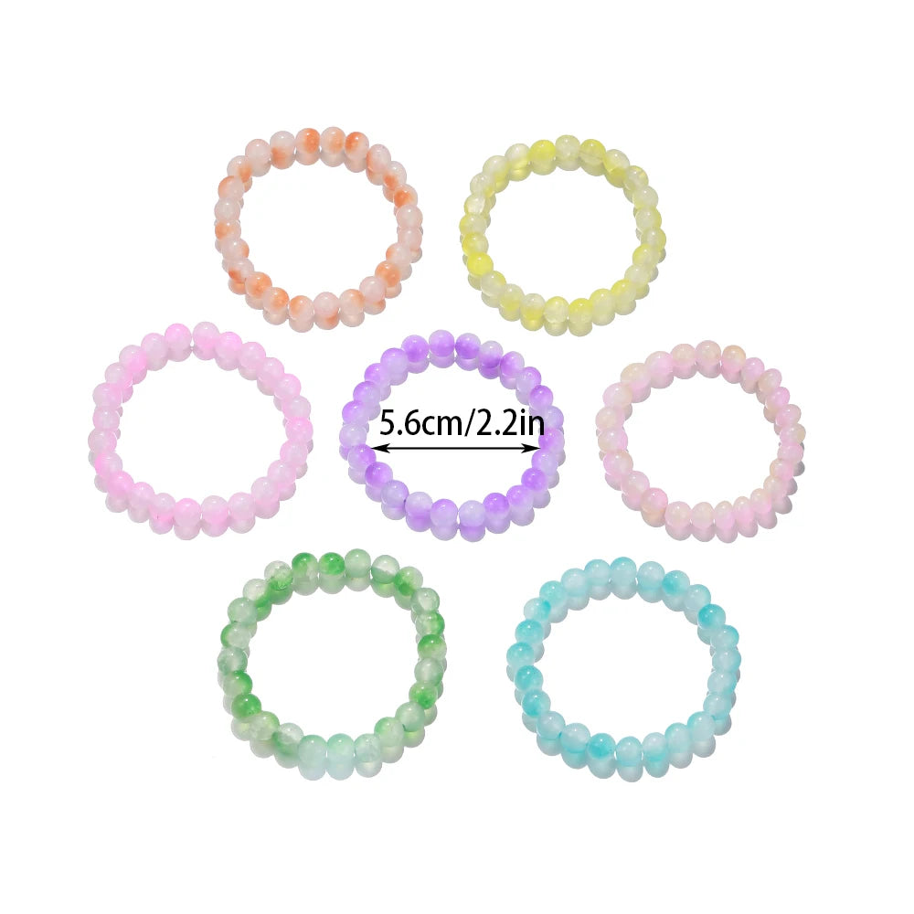 7Pcs/set Handmade Colorful Glass Beaded Bracelet for Sisters Girls Friendship Party Birthday Jewelry Gift