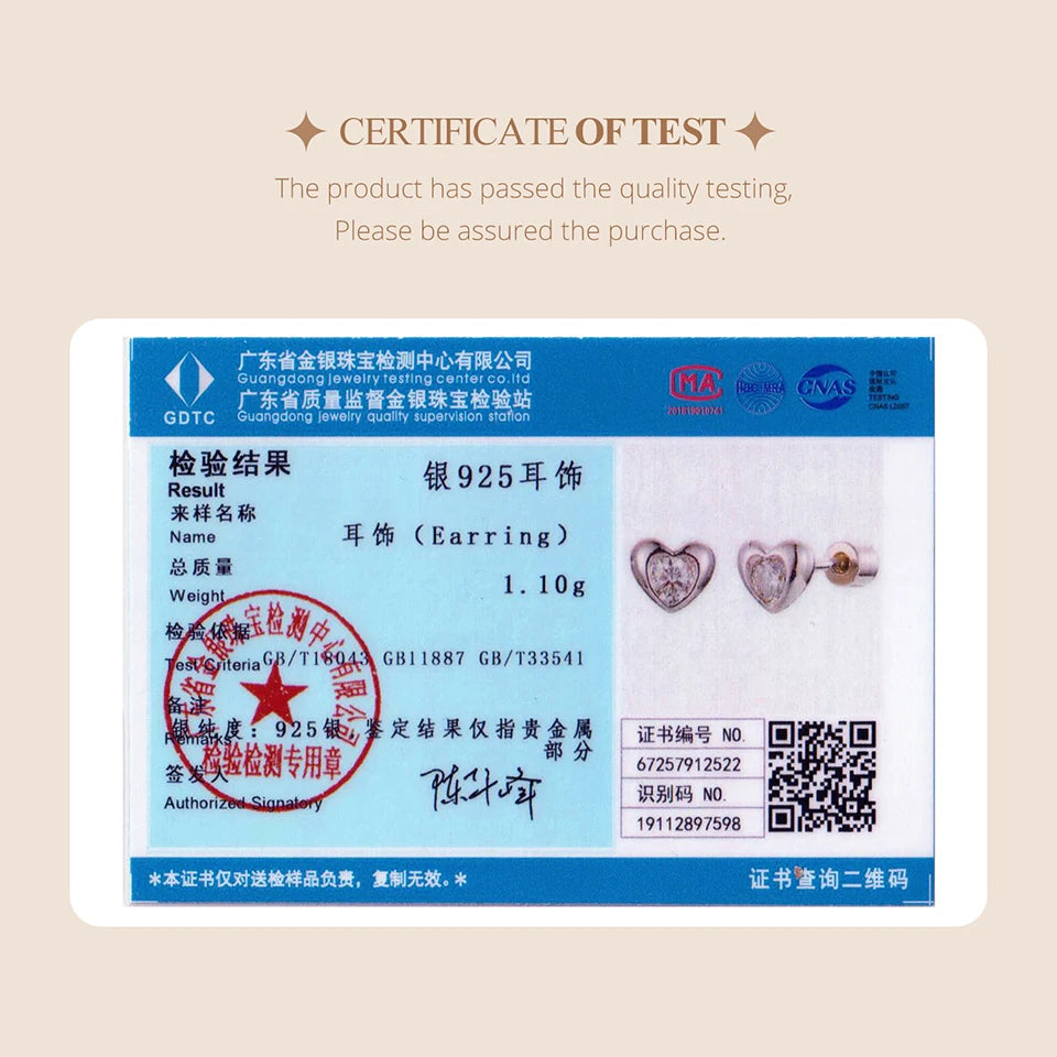 BAMOER Classic Heart Moissanite Screw-back Earring, Paved Setting Round Cut Lab Created Diamond for Women Engagement Gift S925