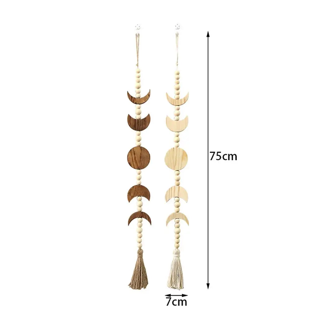 Wood Star Moon Phase Wall Hanging Garland Boho Beaded Wood Moon Phase Moon Garland with Tassel Home Wall Decor