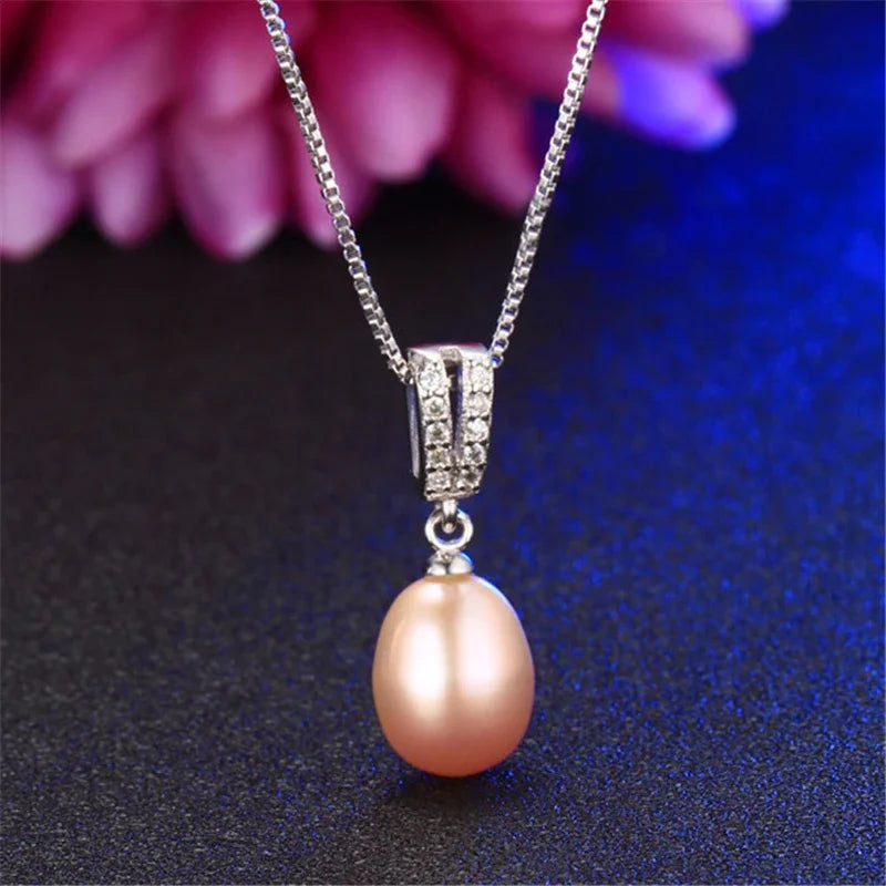 Dainashi 100% Genuine Natural Freshwater Oval Pearl Necklace 925 Sterling Silver Zircon Pendant Floating Fine Jewelry for Women