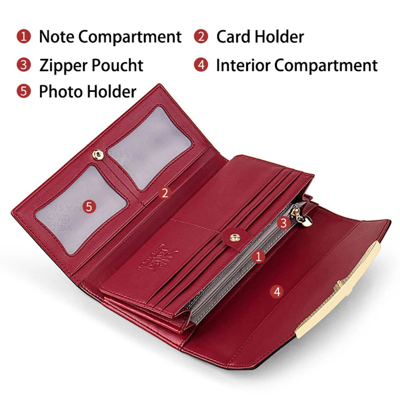 Heamsa s Wallet  Long Purse for Women with Cell Phone Pocket /Luxury Designer Leather Wallet