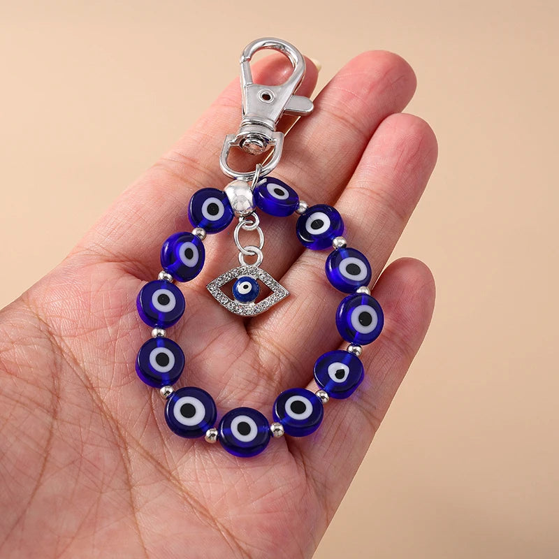 Aihua Colorful Round Evil Eyes Beaded Keychain For Couple Lover Boho Turkish Lucky Blue Eye Key Ring Bag Phone Lanyard