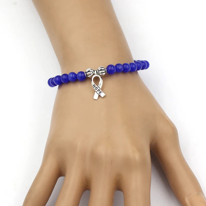 Breast Cancer Jewelry Moonstone Cat Eye Beaded Bracelet Cancer Hope Charm Bracelets Pink Yellow Orange Blue Bangles Pulsera