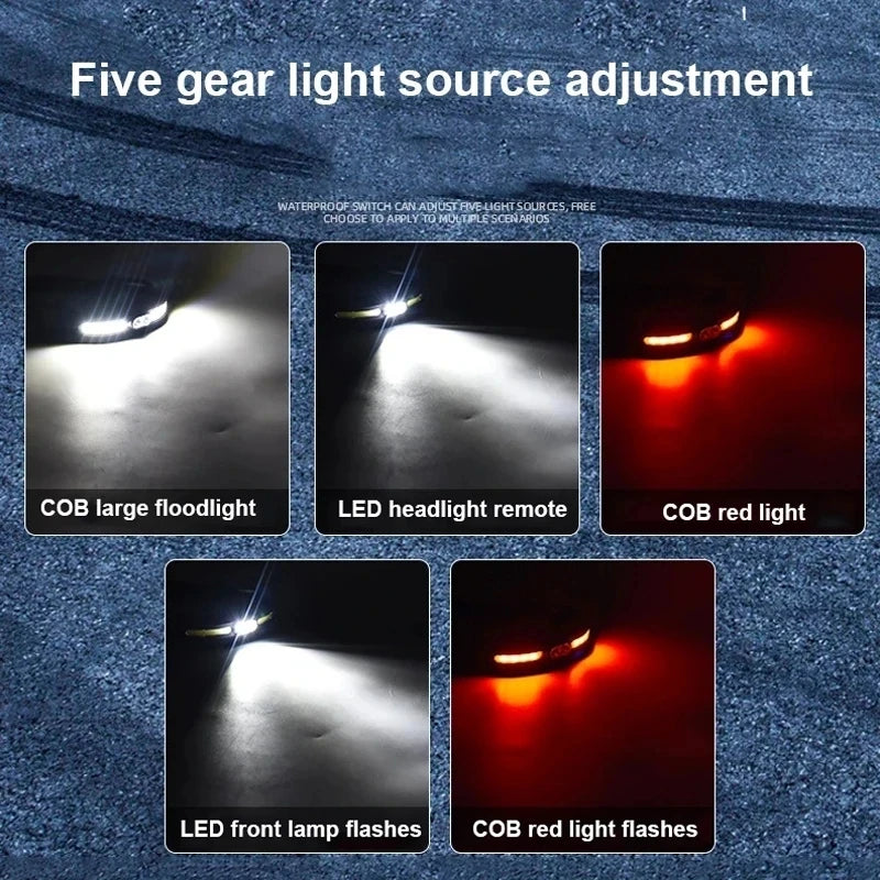 Hemasa Powerful Portable COB Headlamp USB Rechargeable Red and White Light Work Light Outdoor Camping Fishing Floodlight Headlight