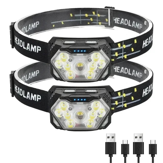 Hemasa USB Rechageable Motion Sensor Headlight 9 Led Strong Light Headlamp Portable Fishing Camping Outdoor Head Lamp Work Flashlight