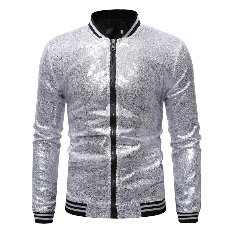Hemasa  Winter  Sequin Jacket for Men, Stand Up Collar Contrasting Mens Jackets(Eur Size)