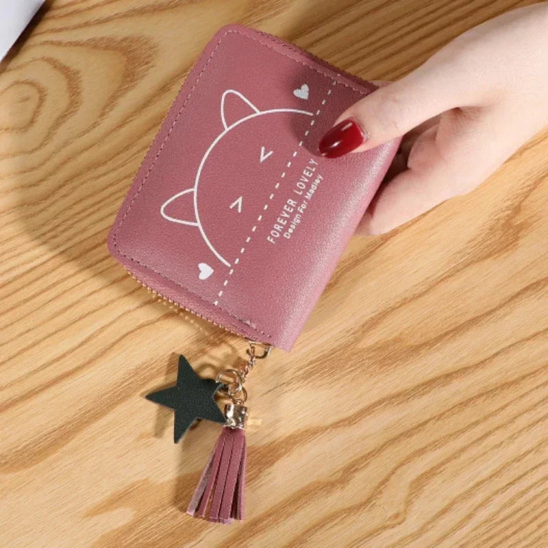 Wallet Simple Women'S Wallet Short Zipper Small Wallet Tassel Cartoon Animal print Coin Purse Female Clutch Card Holder Purse