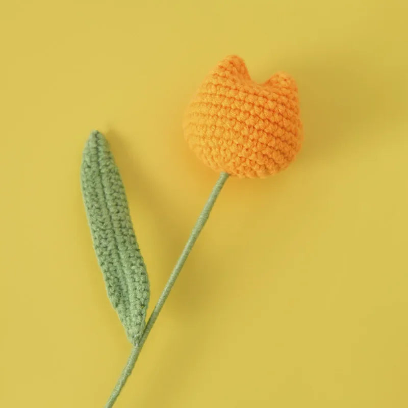 Hemasa 3Pcs  Cute Knitted Tulip Flower Creative Crochet Tulip Artificial Bouquets Graduation Flower Bouquet Wedding Friends Gift