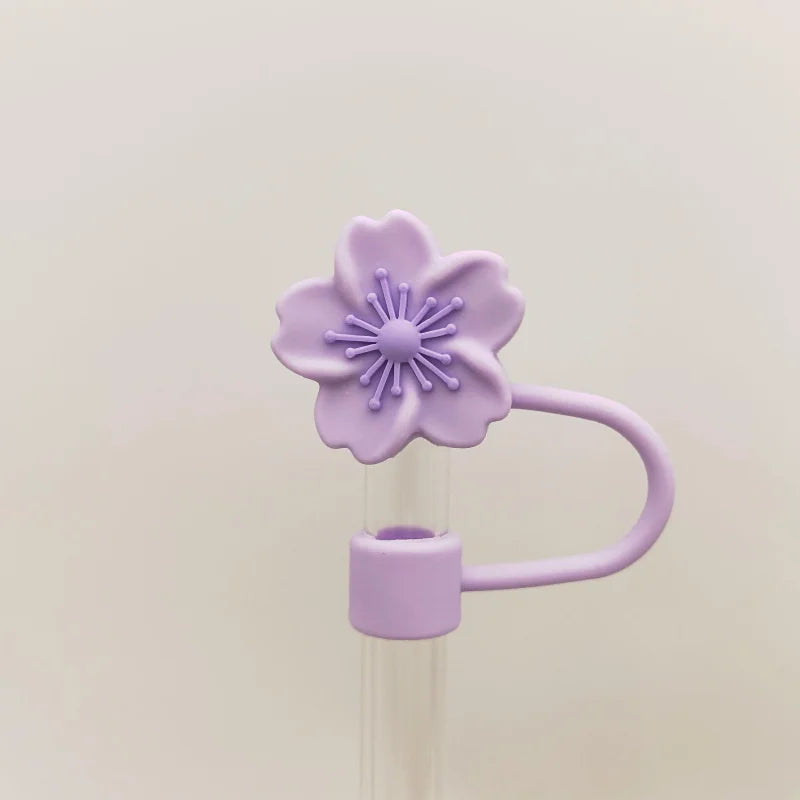 Flower Straw Cover Caps Silicone Straw Tips Lid 10mm Reusable Dust-Proof Straw Topper For Stanleys Cup Party Decor