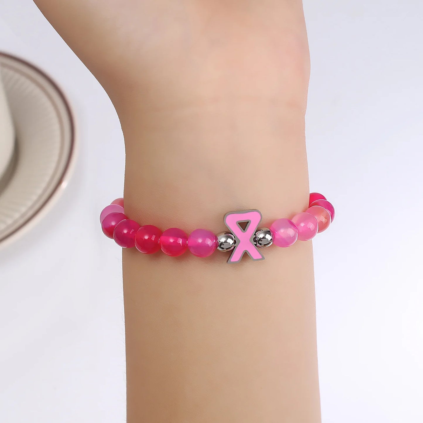 Pink Ribbon Charms Bracelets Natural Stone Beads Bracelets for Women Breast Cancers Awareness  Jewelry