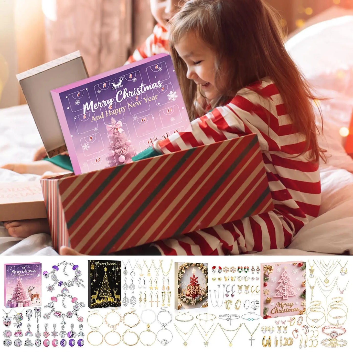 Tejesa Christmas Jewelry Calendar Advent 24-Day 2025 Christmas Advent Girls Earring Bracelet Set Holiday Calendar for Women Girl
