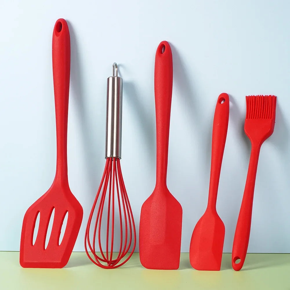 tejesa 5Pcs Silicone Baking Utensils Set Non-Stick Silicone Cake Spatula Cooking Shovel Whisk Oil Brush Flexible Kitchen Utensils Sets