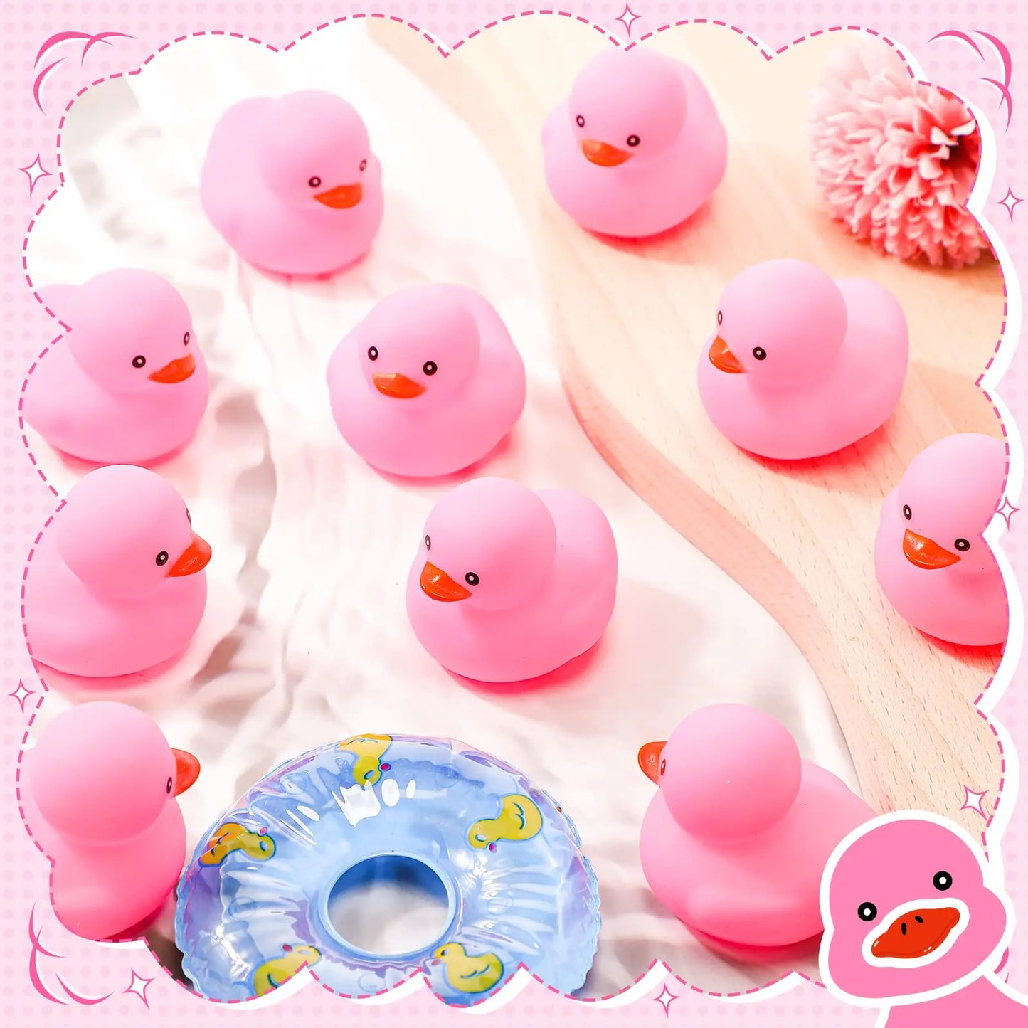 Tejesa 1-100pc Pink Mini Rubber Ducks Set in Bulk Float Squeak Tiny Ducks Rubber Duck Toy for Kids Party Birthday Supplies