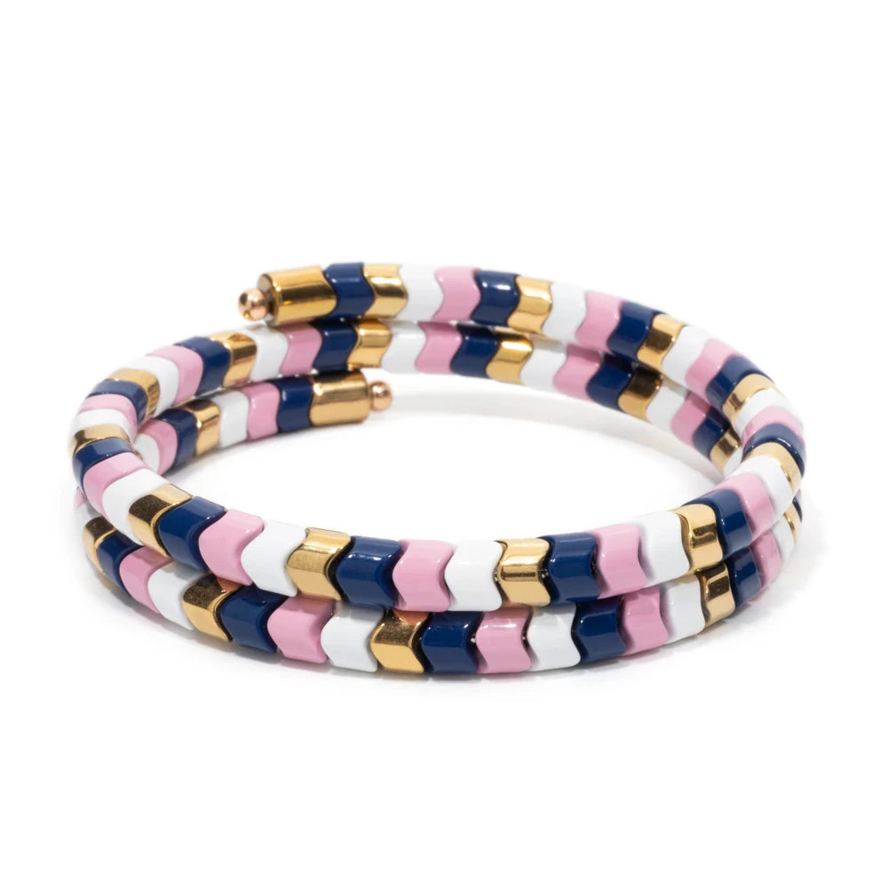 Tejesa 5X6mm  Enamel Colorful  Circle Tube Beads Bangle Bracelet  For Women