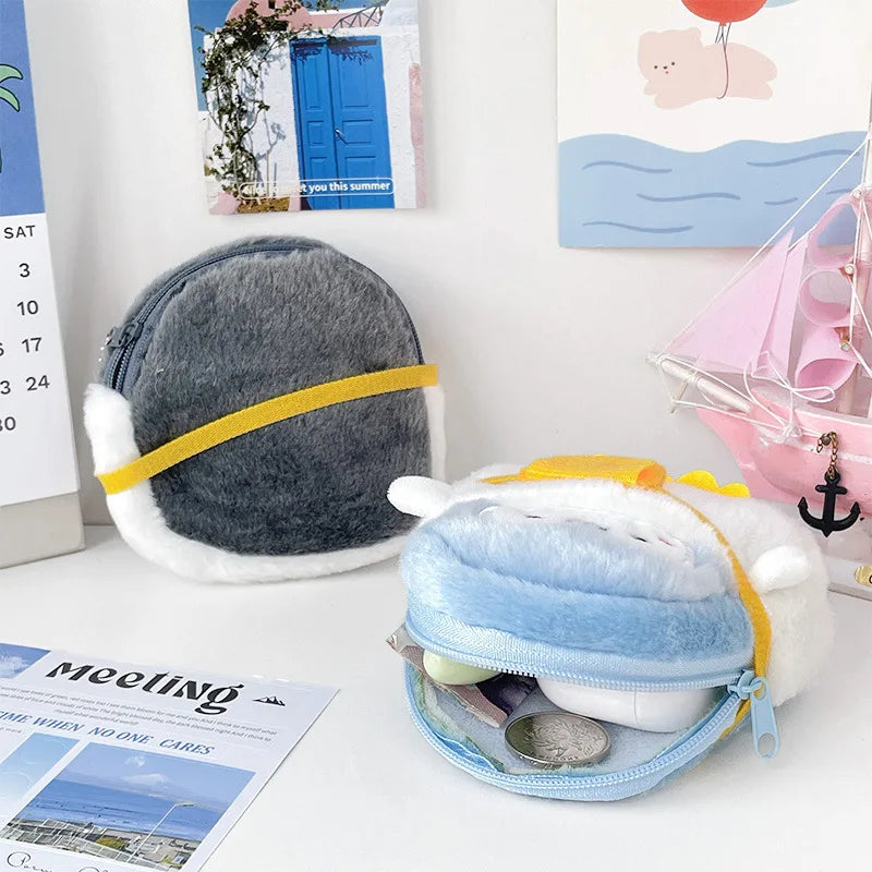 1PC Small Headphone Mini Wallet Money Bag Kids Gift Cute Animal Plush Coin Purse Zipper Change Purse with Keychain Pendant Bag