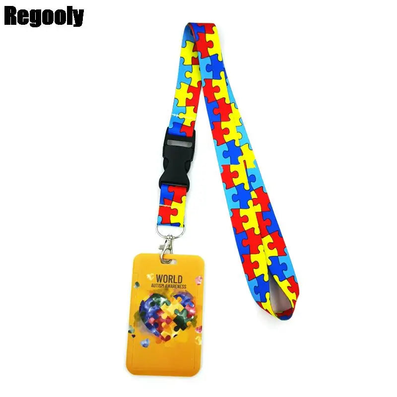 Autism Pattern Anime Lanyard Badge Holder ID Card Lanyards Mobile Phone Rope Key Lanyard Neck Straps Keychain Key Ring