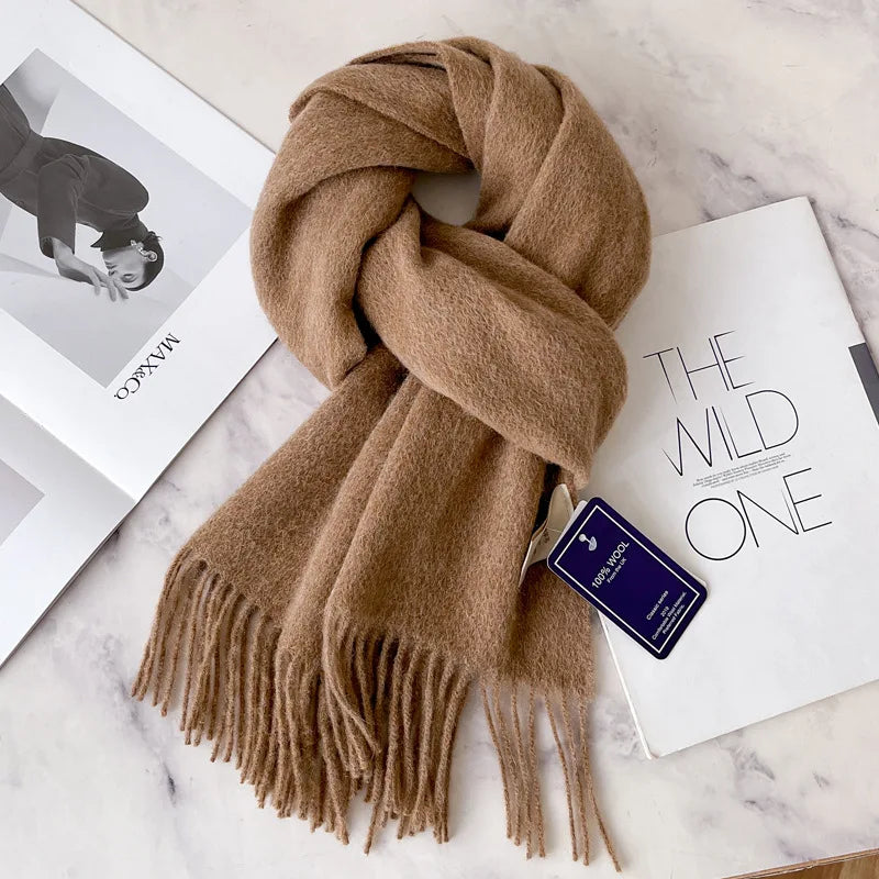 China Red Pure Wool Scarf Women's Autumn and Winter Warm Mother Scarf Light Luxury High-end Fringed Shawl