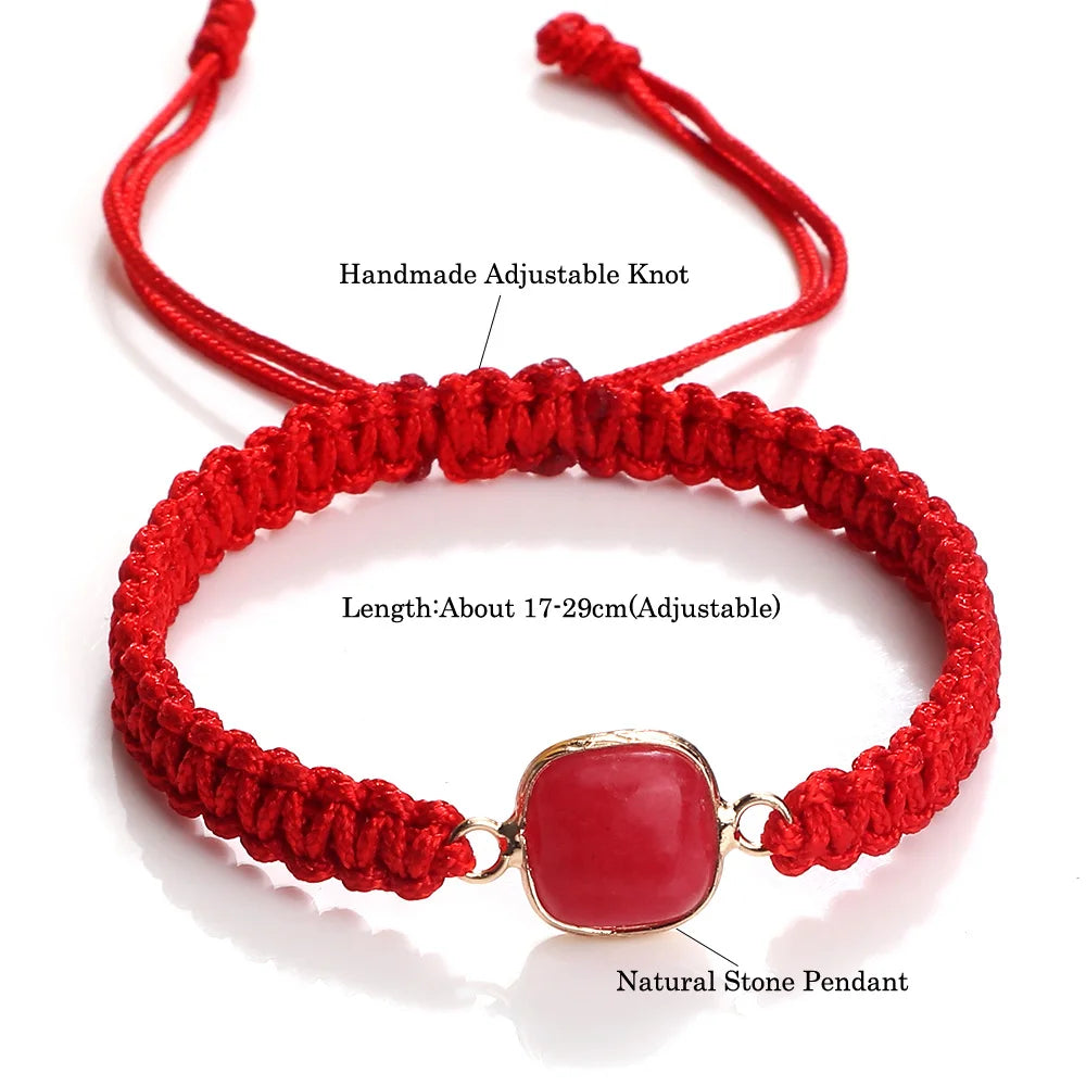 Lucky Red String Bracelets Women Men Lovers' Handmade Braided Rope Natural Stone Pendant Charm Bracelets Friendship Jewelry Gift