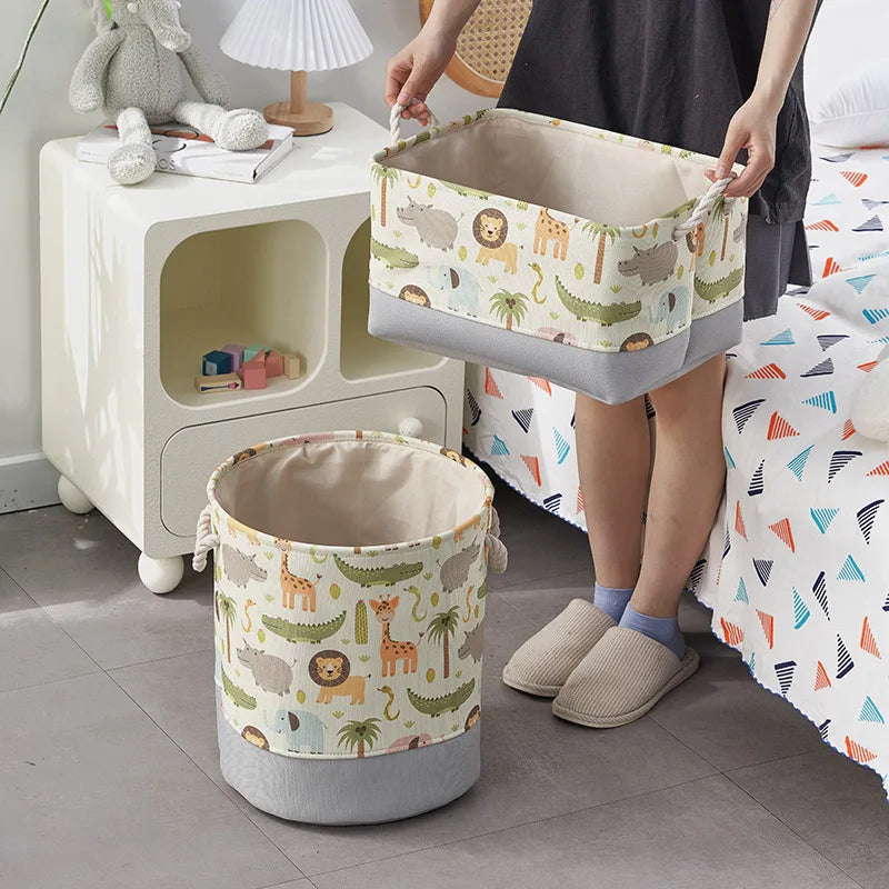 Tejesa Canvas Folding Storage Basket /Cartoon Print Storage Fabric Wardrobe Bedroom Closet Toys Laundry Basket
