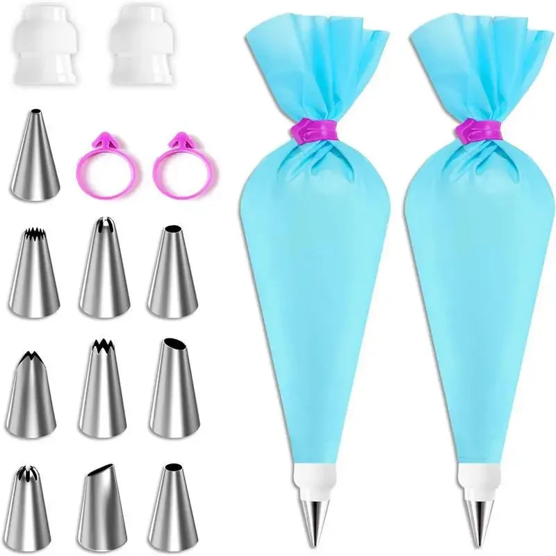 Piping Bags and Tips Set Cake DIY Decorating Kit with Stainless Steel Nozzle Reusable Silicone Pastry Cake Decorating Tools