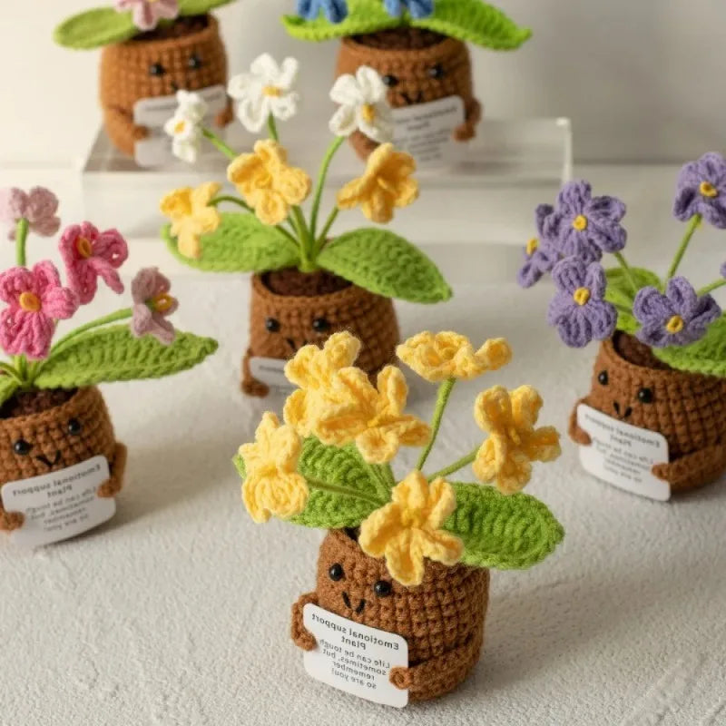 Hemasa Crochet potted tabletop Words of encouragement forget-me-not crochet Pink convolia heart-warming ornament Gift
