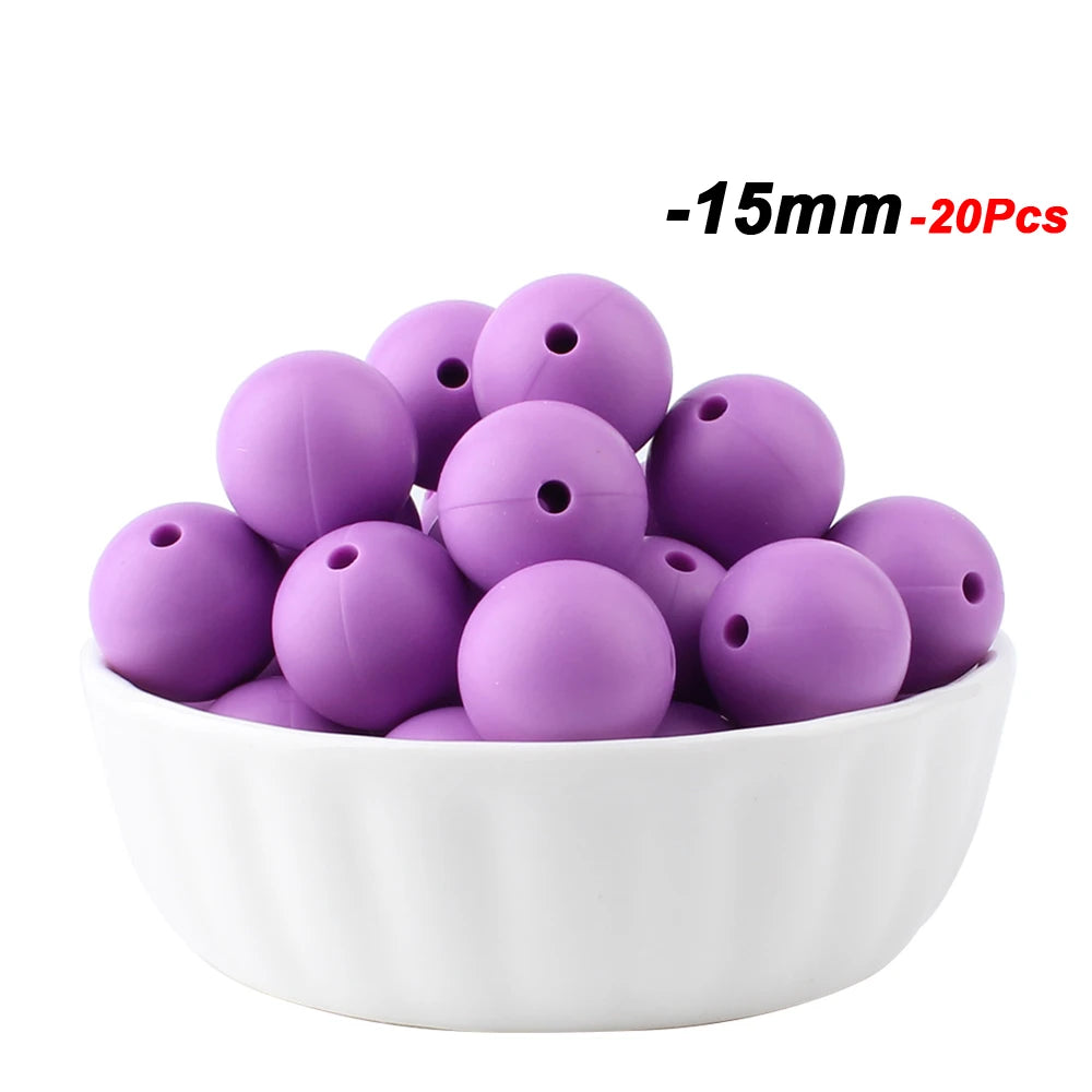 20pcs 15mm Baby Round Silicone Beads Food Grade DIY Teethers Toys Nipple Holder Pacifier Chain BPA Free Silicone Teething Beads