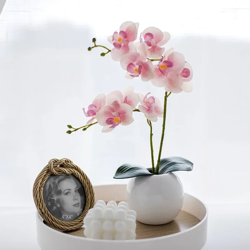 Hemasa  2Pcs 46cm Silk Orchid with Leaves Artificial Flower White Butterfly Orchids Fake Flower for Home Wedding Decoration Flores