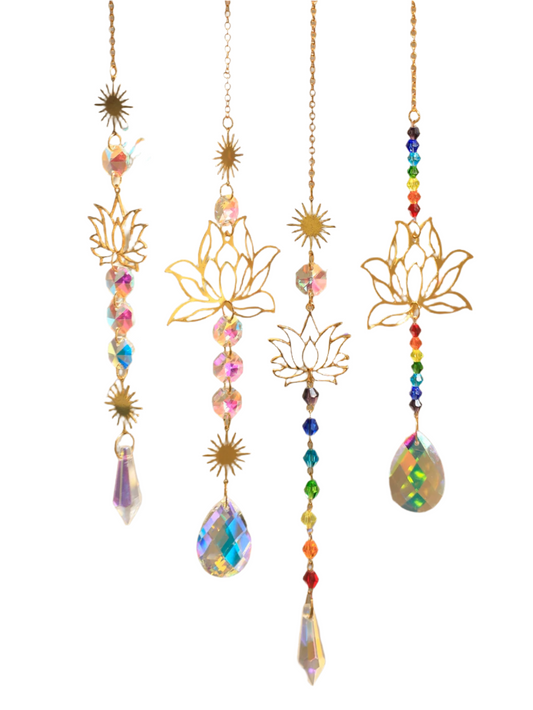 Hemasa Sun Catcher Crystal Lotus Hanging Crystals Stained Glass Suncatcher Outdoor Decor Rainbow Maker Prism Chakras Garden Decoration