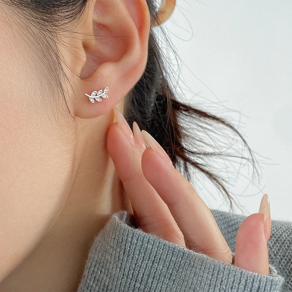 Modian New Sterling Silver 925 Dazzling Zircon Branch Leaves Stud Earrings For Women Plant Ear Studs Korean Style Fine Jewelry