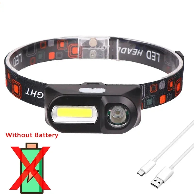 Hemasa Super Bright Mini LED Headlamp USB Rechargeable 18650 Battery Headlight Dual Light Source Outdoor Camping Hunting Head Lamp