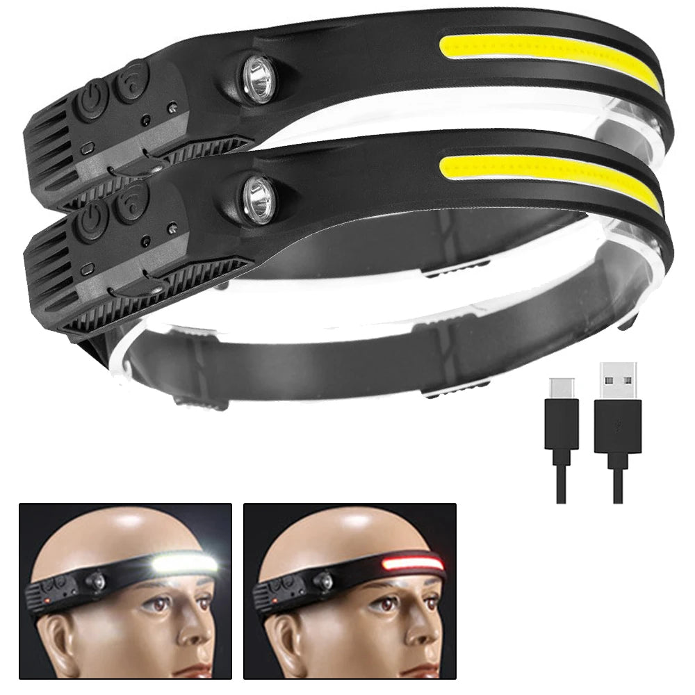 Hemasa COB LED Sensor Headlamp USB Rechargeable Light with Built in Battery Multiple Lighting Modes Lamp for Outdoor /Camping /Fishing