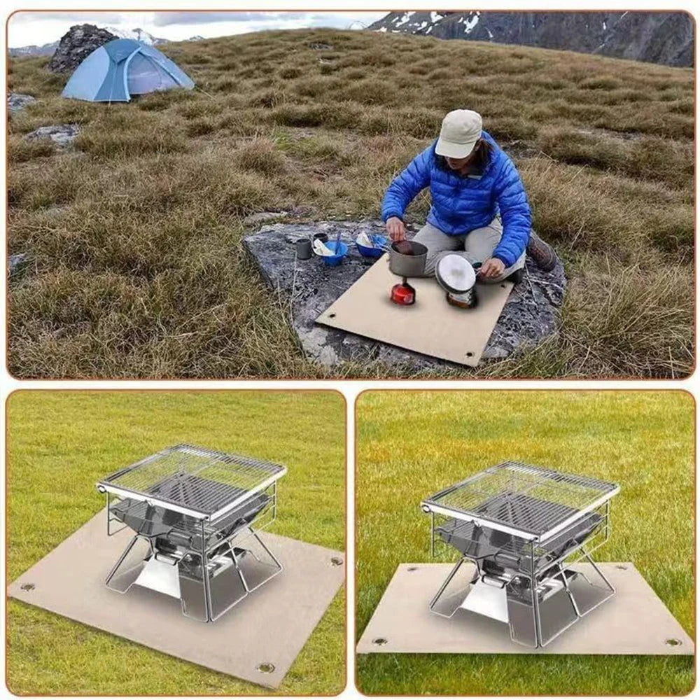 Tejesa 1pc Outdoor Camping Fireproof Cloth Picnic Barbecue Insulation Mat Flame Retardant High Temperature Fire Blanket Fiberglass Mat