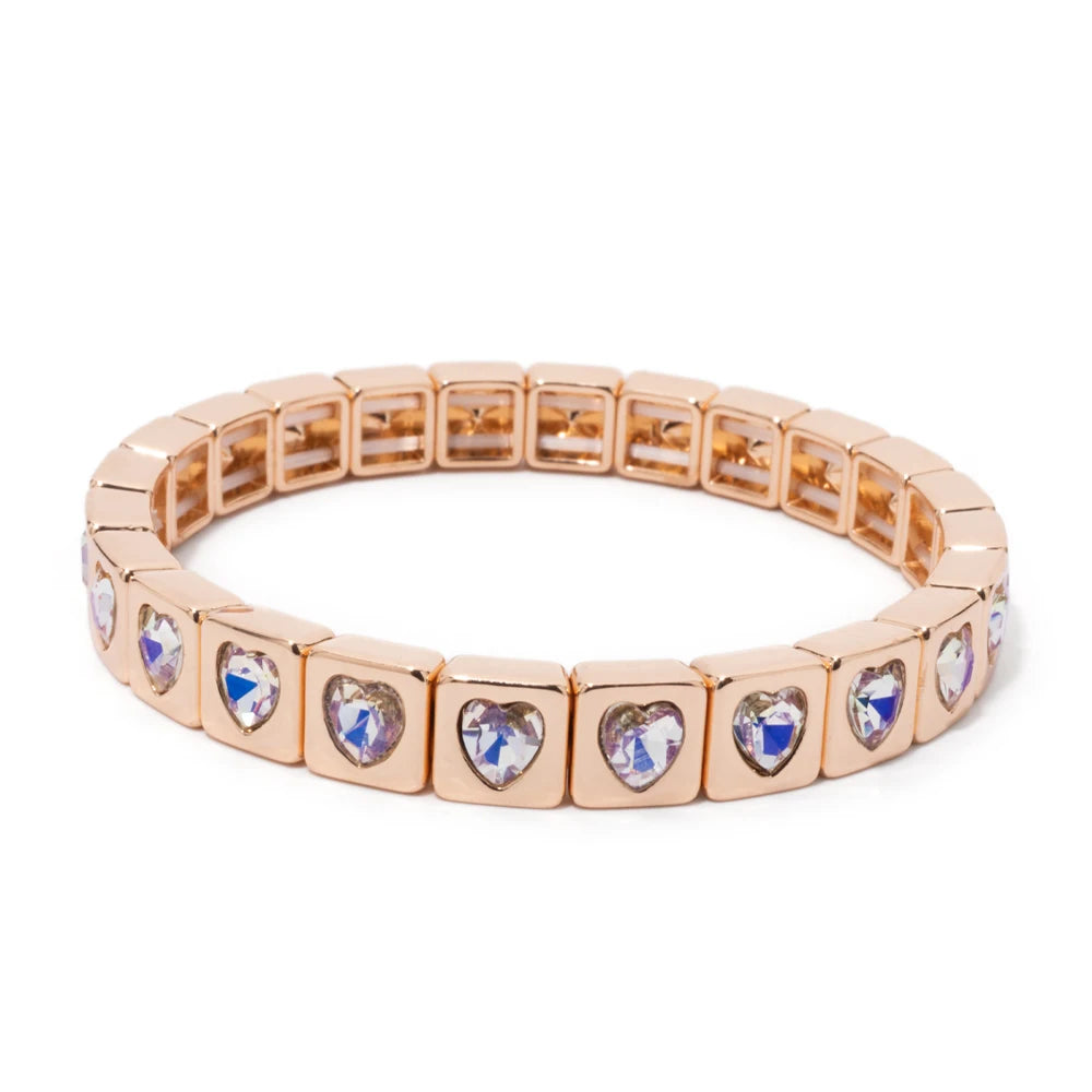 8mm Square Shape Love Bangle For Women Rainbow Color Peach Boho Enamel Elastic Beads Bracelets