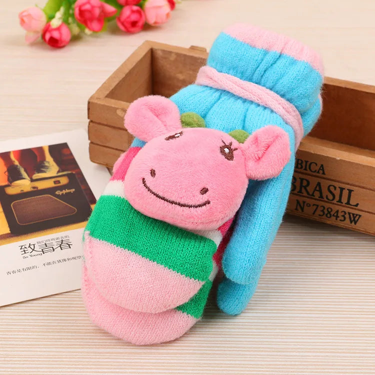2-8 Years Old Kids' Sherpa Lined Knit Mittens Boys Girls Winter Gloves Children Snow Glove