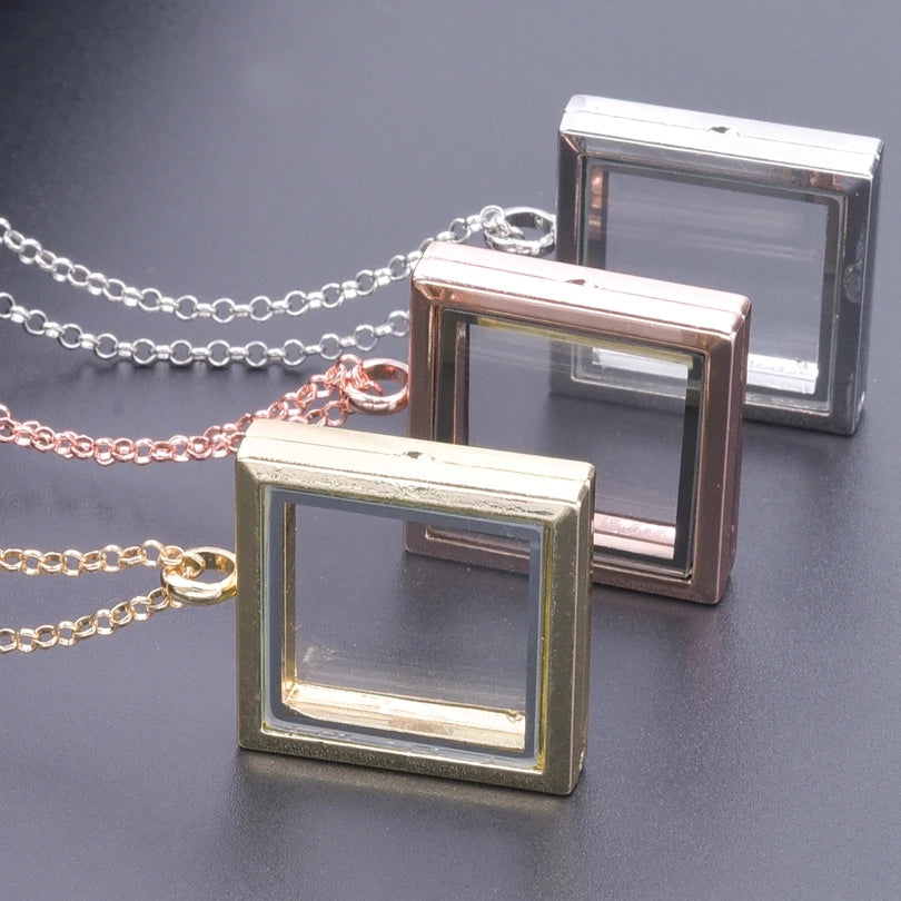 Fashion Neckale for Women Rose Gold Color Glass Floating Locket Alloy Pendant Medallion Photo Collars 60cm O-shape Chain Jewelry