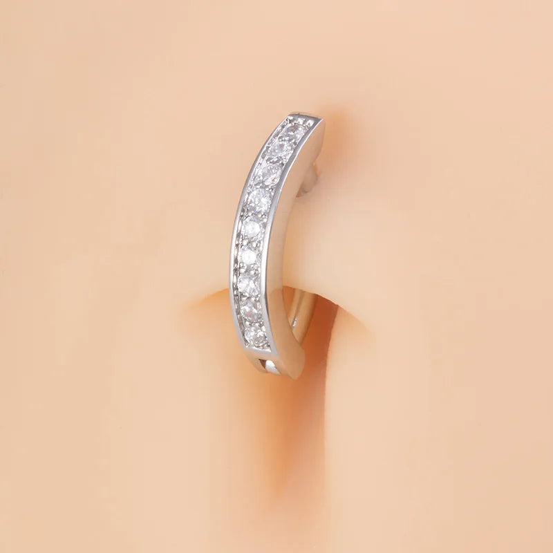 1pc Zircon Curved Bar Belly Button Ring Navel Piercing for Women Beach Belly Stud Stainless Steel Fashion Sexy Body Jewelry 14G