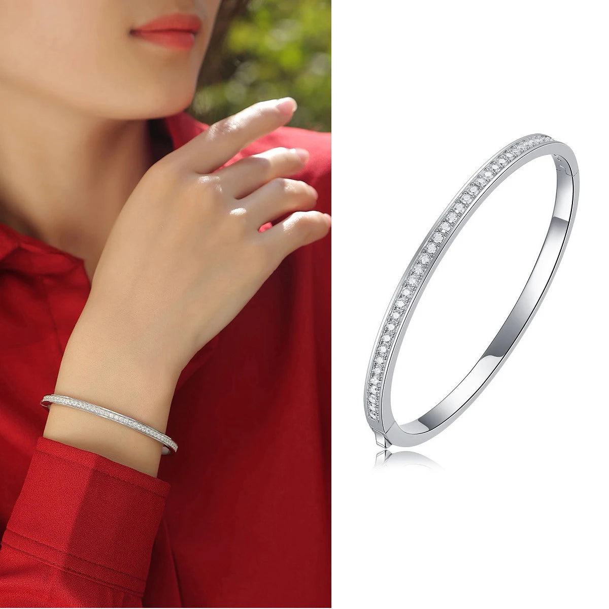 Heamsa Nabest 2mm Luxury 925 Sterling Silver Jewelry Ladies Bangle Tennis Moissanite Diamond Women Bangle & Bracelet Fine Jewelry