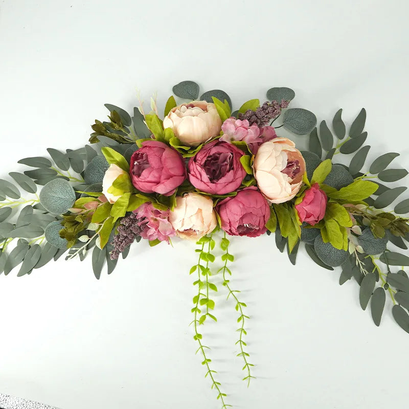 YeeNanee Artificial Peony Reception Flowers Swag with Eucalyptus Greenery for Wedding Ceremony Welcome Sign Floral Decoration